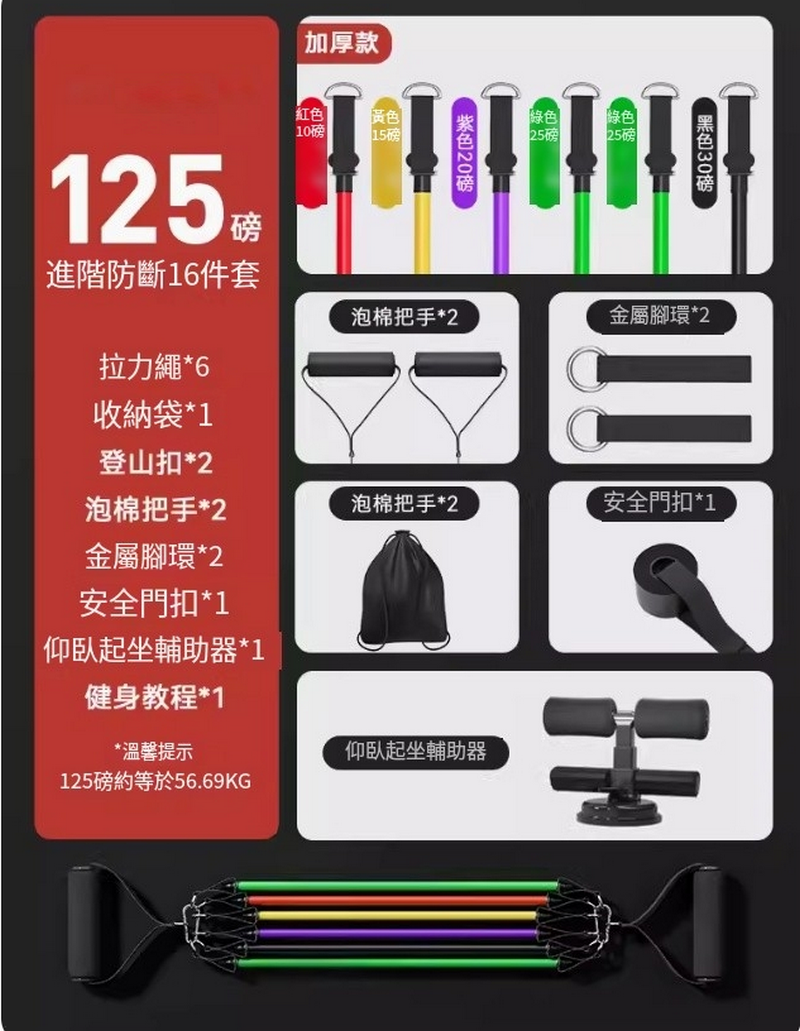 Hot selling tension rope/elastic band/resistance band/tensioner-enhanced anti-break (125 pounds) + push-pull bar/full body shaping