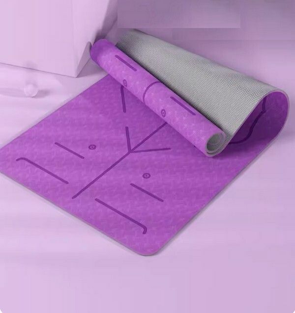 Popular yoga mat [with posture line] [width 60cm] thickness 4mm (senior type) two-piece set, two-color color random