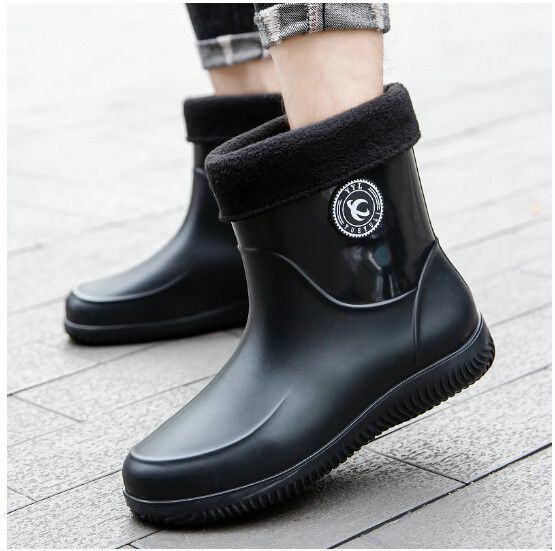 Popular men's short-tube waterproof rain boots [Fashion 908 [Black cotton cover] removable and washable] [Size: 39-44] [Please contact customer service to confirm the delivery size after placing the order]