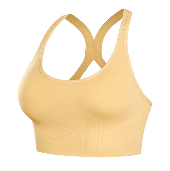 Popular back-beautiful shock-proof push-up fitness running sports bra, hollow-breasted adjustable thin bra [linen yellow S-XL size] (contact customer service after placing the order to confirm the delivery size)