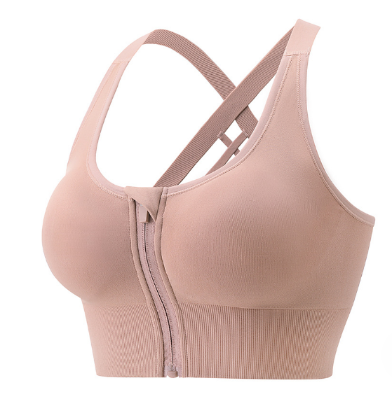 Popular shockproof push-up fitness sports bra, summer beautiful back front zipper bra [sand pink S-XL size] (contact customer service after placing the order to confirm the delivery size)