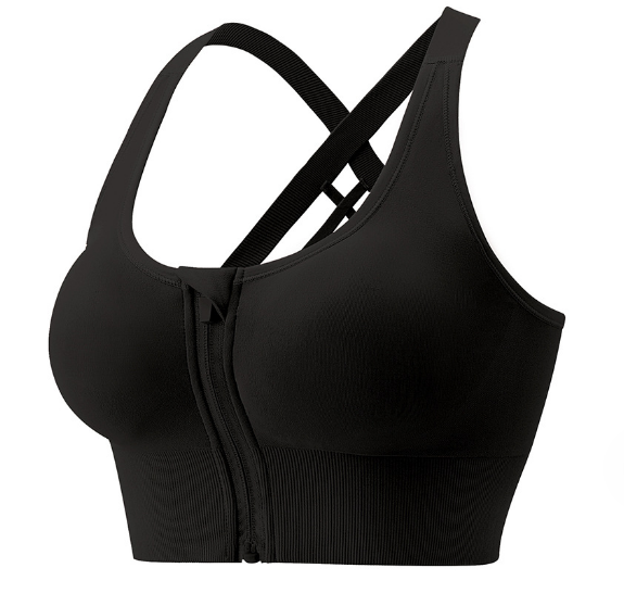 Popular shockproof push-up fitness sports bra, summer beautiful back front zipper bra [midnight black, S-XL size] (contact customer service after placing the order to confirm the delivery size)