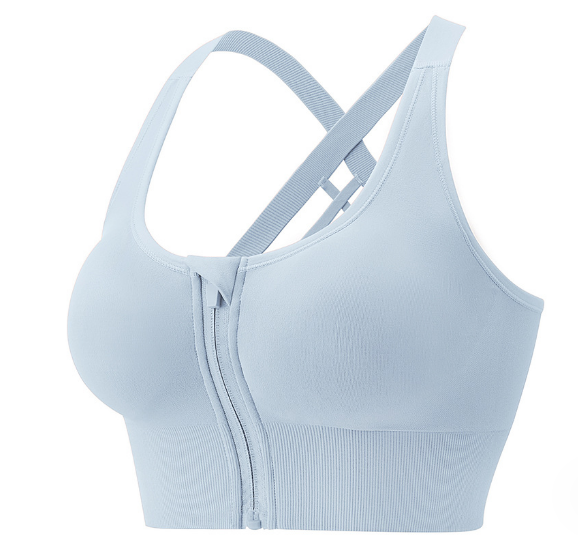 Popular shockproof push-up fitness sports bra, summer beautiful back front zipper bra [Xinglang Blue S-XL size] (contact customer service after placing the order to confirm the delivery size)