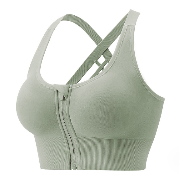 Popular shockproof push-up fitness sports bra, summer beautiful back front zipper bra [embossed green S-XL size] (contact customer service after placing the order to confirm the delivery size)