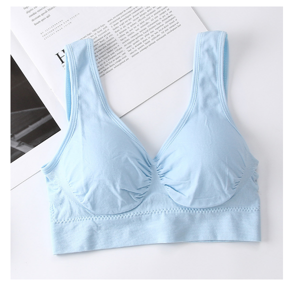 爆款無縫零束縛無鋼圈睡眠文胸 無痕瑜伽雙層運動背心女bra【天藍色 XS/S-M/L-XL/XXL碼】（下單後聯絡客服確認發貨尺碼）