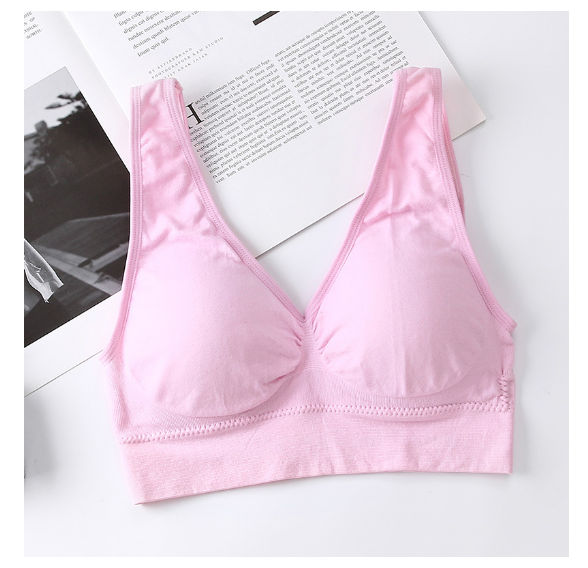 爆款無縫零束縛無鋼圈睡眠文胸 無痕瑜伽雙層運動背心女bra【淺粉色 XS/S-M/L-XL/XXL碼】（下單後聯絡客服確認發貨尺碼）