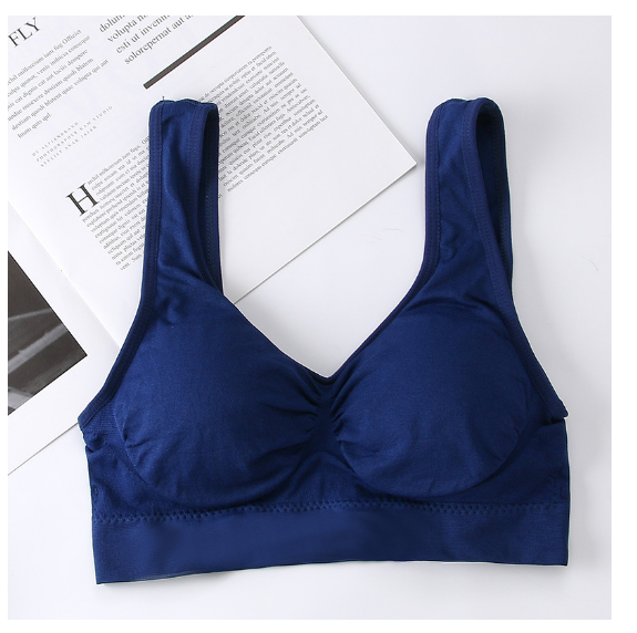爆款無縫零束縛無鋼圈睡眠文胸 無痕瑜伽雙層運動背心女bra【寶藍色 XS/S-M/L-XL/XXL碼】（下單後聯絡客服確認發貨尺碼）