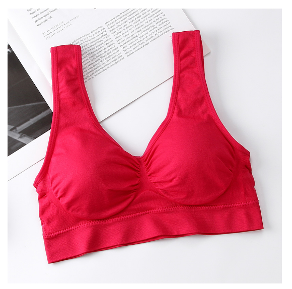 爆款無縫零束縛無鋼圈睡眠文胸 無痕瑜伽雙層運動背心女bra【玫紅色 XS/S-M/L-XL/XXL碼】（下單後聯絡客服確認發貨尺碼）