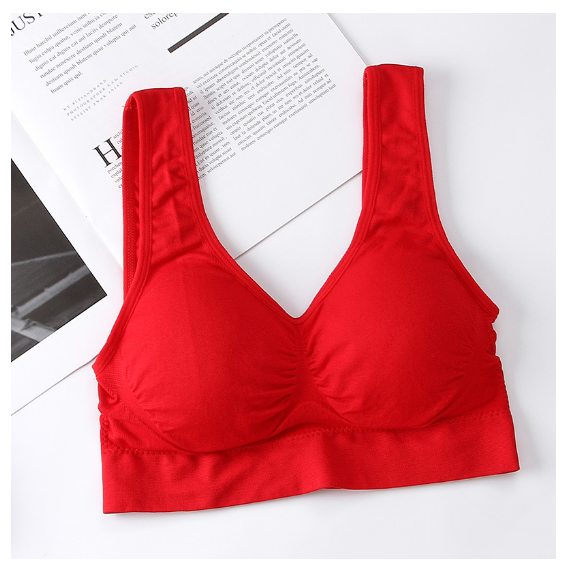 爆款無縫零束縛無鋼圈睡眠文胸 無痕瑜伽雙層運動背心女bra【大紅色 XS/S-M/L-XL/XXL碼】（下單後聯絡客服確認發貨尺碼）