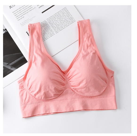 爆款無縫零束縛無鋼圈睡眠文胸 無痕瑜伽雙層運動背心女bra【蝦粉色 XS/S-M/L-XL/XXL碼】（下單後聯絡客服確認發貨尺碼）