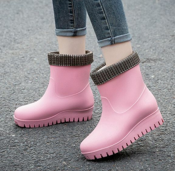 Popular fashionable women's waterproof rain boots [mid-tube 559 [pink cotton cover] removable and washable] [size: 36-40] [please contact customer service to confirm the delivery size after placing the order]
