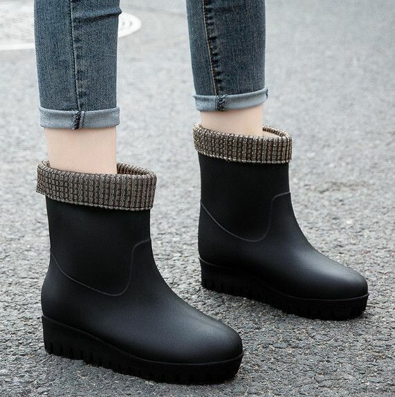 Popular fashionable women's waterproof rain boots [mid-tube 559 [black cotton cover] removable and washable] [size: 36-40] [please contact customer service after placing an order to confirm the delivery size]