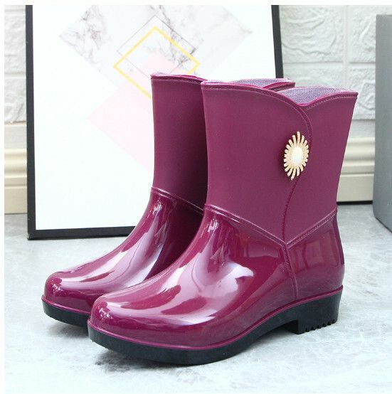 Popular fashion mid-tube women's waterproof rain boots [Purple 202 [Single shoe style] [Size: 36-40] [Please contact customer service to confirm the delivery size after placing the order]