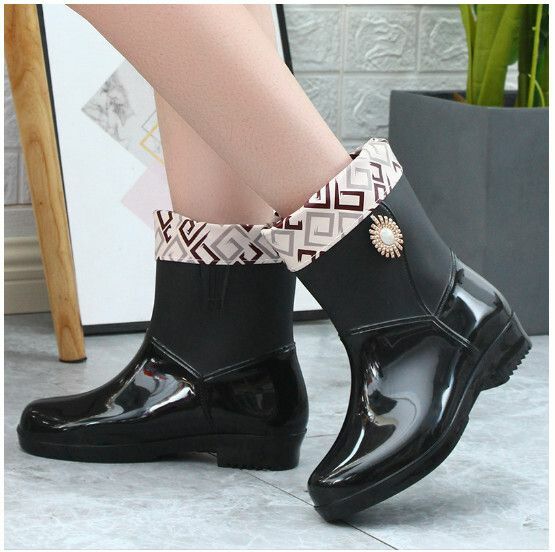Popular fashion mid-calf women's waterproof rain boots [Black 202 [cotton cover] removable and washable] [Size: 36-40] [Please contact customer service to confirm the delivery size after placing the order]
