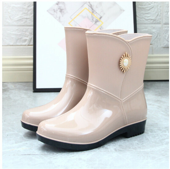 Popular fashion mid-tube women's waterproof rain boots [Apricot 202 [Single shoe style] [Size: 36-40] [Please contact customer service to confirm the delivery size after placing the order]