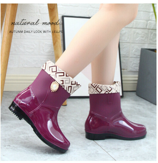 Popular fashionable medium-length waterproof rain boots for women [Purple 202 [Cotton Cover] Removable and Washable] [Size: 36-40] [Please contact customer service to confirm the delivery size after placing the order]