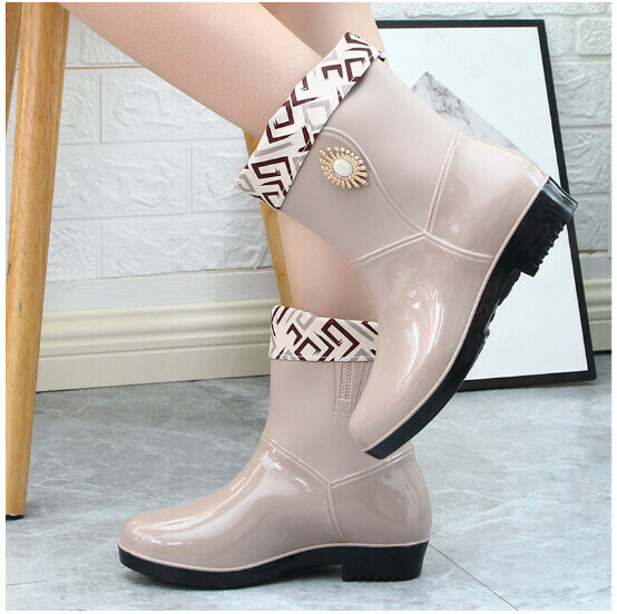 Popular fashion mid-tube women's waterproof rain boots [Apricot color 202 [cotton cover] removable and washable] [Size: 36-40] [Please contact customer service after placing an order to confirm the delivery size]