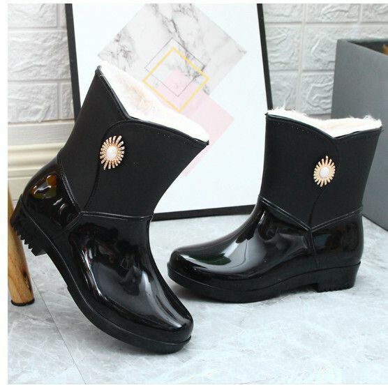 Popular fashion mid-calf women's waterproof rain boots [Black 202 [fixed velvet] non-detachable] [Size: 36-40] [Please contact customer service to confirm the delivery size after placing the order]