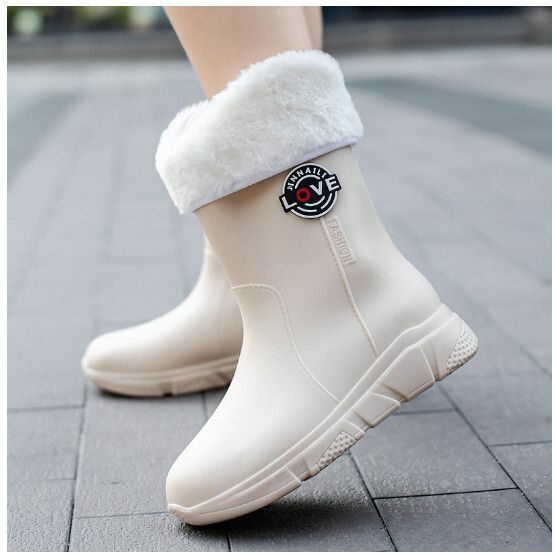 Popular soft-soled women's short-tube rubber shoes, waterproof and non-slip rain boots [207 [white with white cotton cover] removable] [Size: 36-40] [Please contact customer service after placing the order to confirm the delivery size]