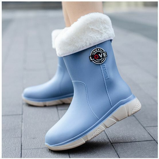 Popular soft-soled women's short-tube rubber shoes, waterproof and non-slip rain boots [207 [light blue with white cotton cover] removable] [Size: 36-40] [Please contact customer service after placing an order to confirm the delivery size]