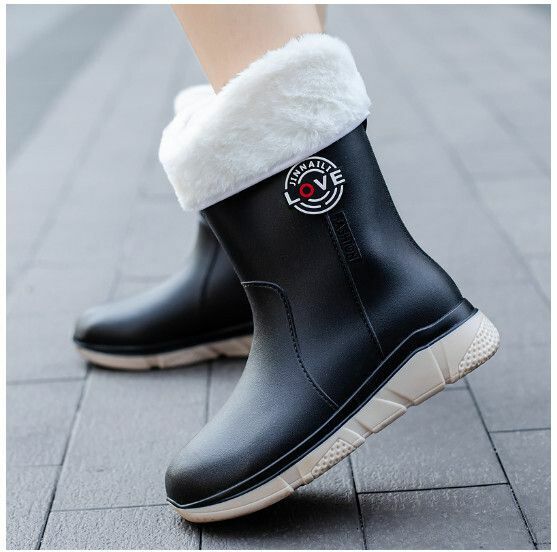 Popular soft-soled women's short-tube rubber shoes, waterproof and non-slip rain boots [207 [black with white cotton cover] removable] [Size: 36-40] [Please contact customer service after placing an order to confirm the delivery size]