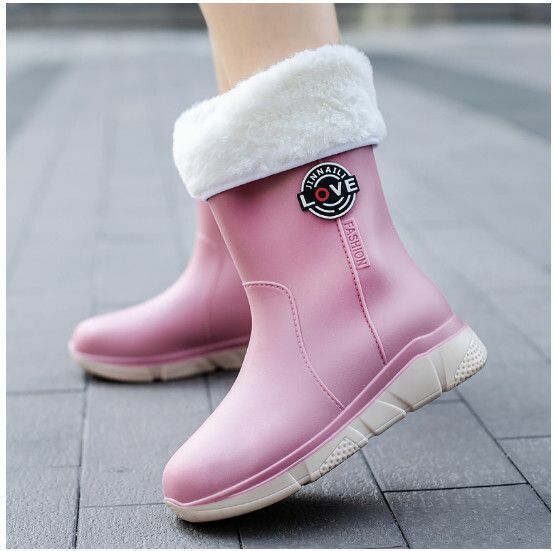Popular soft-soled women's short-tube rubber shoes, waterproof and non-slip rain boots [207 [pink with white cotton cover] removable] [Size: 36-40] [Please contact customer service after placing an order to confirm the delivery size]