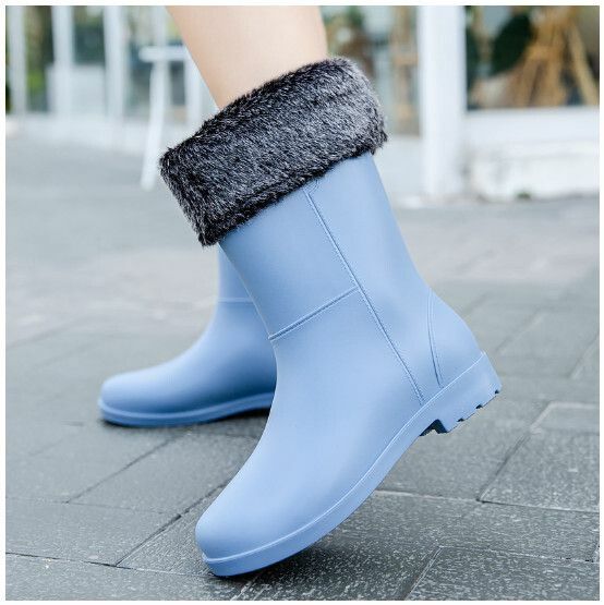 Popular fashionable women's waterproof and non-slip rain boots [2268 fashionable rain boots [light blue] with black velvet cover] [Size: 36-40 yards] [Please contact customer service after placing the order to confirm the delivery size]