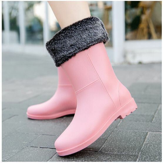 Popular fashionable women's waterproof and non-slip rain boots [2268 fashionable rain boots [pink] with black velvet cover] [Size: 36-40 yards] [Please contact customer service to confirm the delivery size after placing the order]