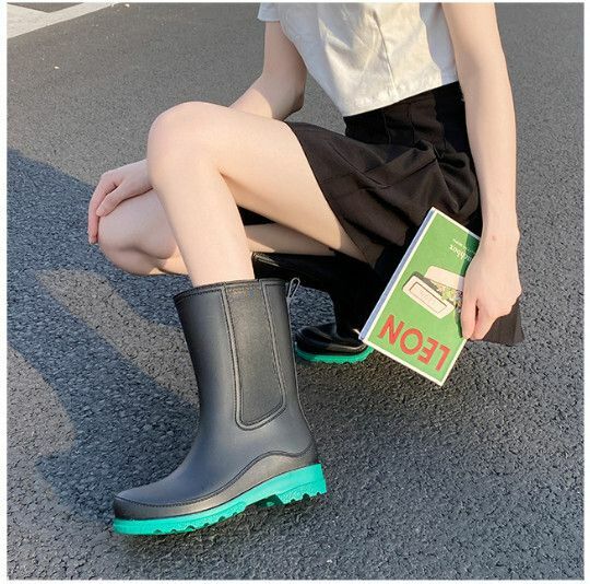 Popular fashionable women's waterproof and non-slip rain boots [Leonli 701 [green bottom] comes with insoles] [Size: 36-41] [Please contact customer service to confirm the delivery size after placing the order]