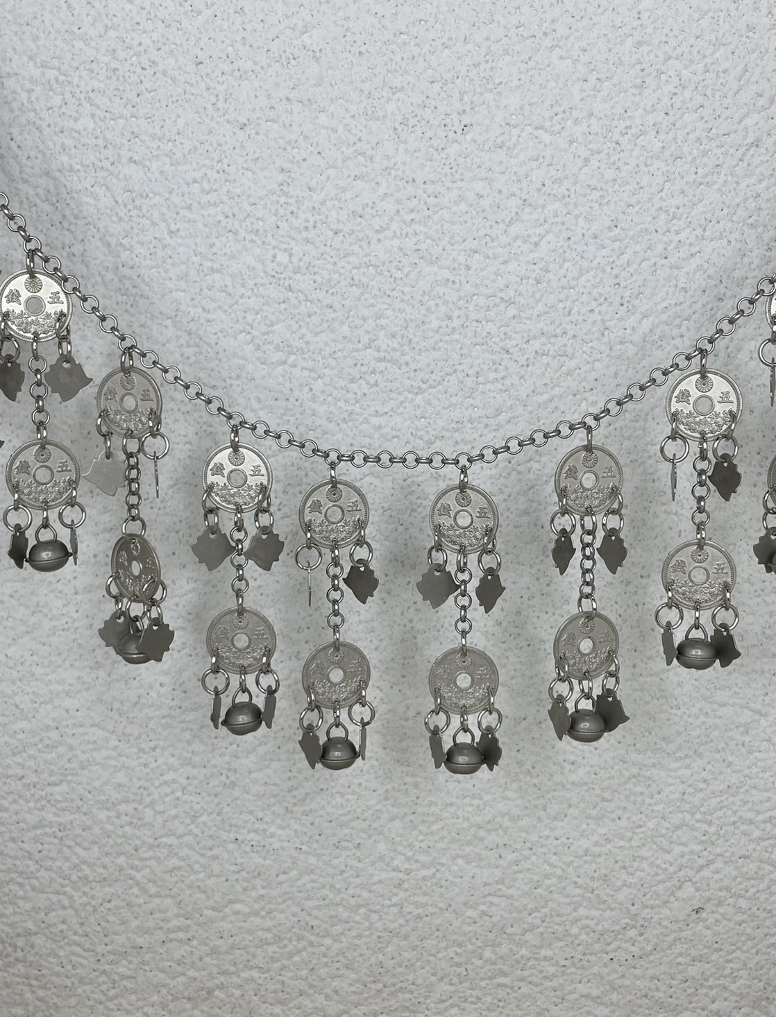 J17-無焊接五錢中空古幣雙層鈴鐺鏈條124cm