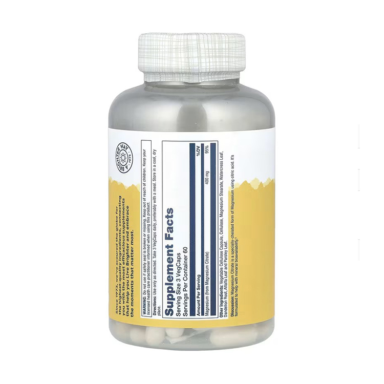 Solaray Magnesium Citrate 400 mg, 180 Veg Caps (133 mg per Capsule)