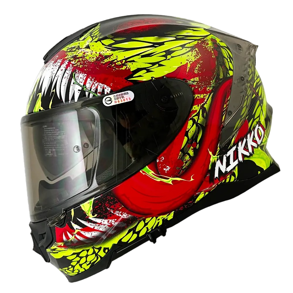 NIKKO N806 Re暴君夜厄魔 黑螢光黃 彩繪 全罩 內墨片