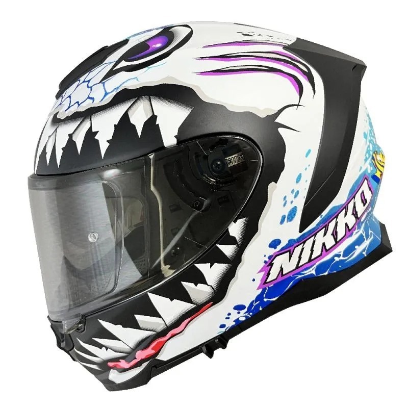 NIKKO N806 慄懍鯊魚 霧面夜光白 彩繪 全罩 內墨片