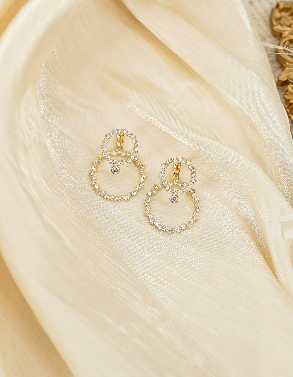 雙圈水鑽耳環✦金