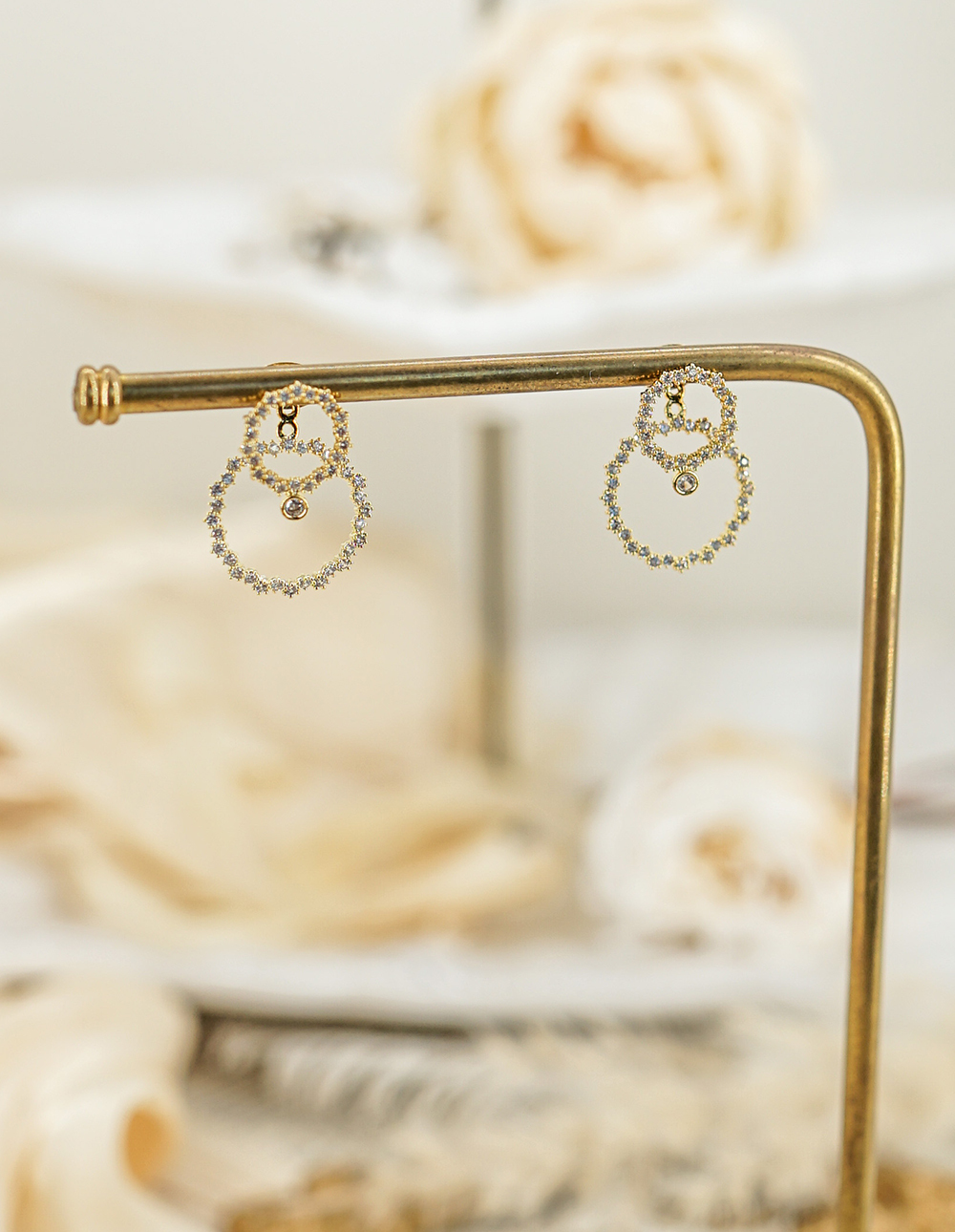 雙圈水鑽耳環✦金