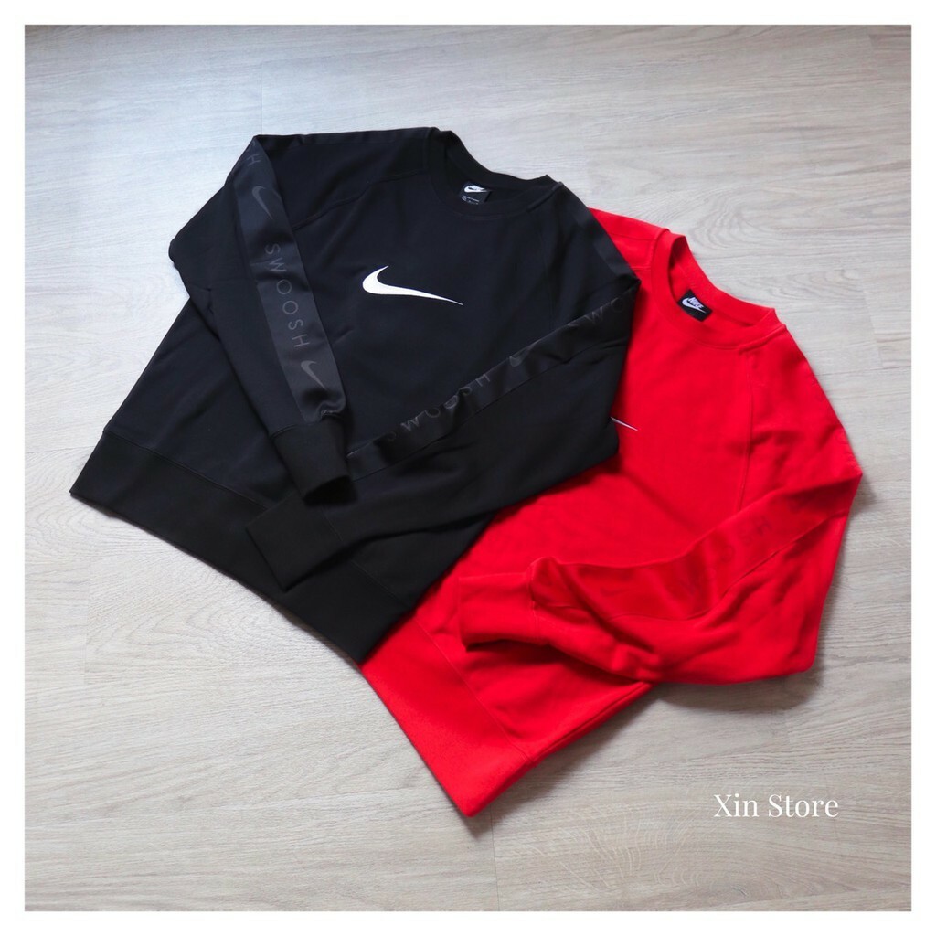 【現貨】Nike NSW Swoosh Crew 單勾 大勾 舖棉 衛衣 大學Tee 黑