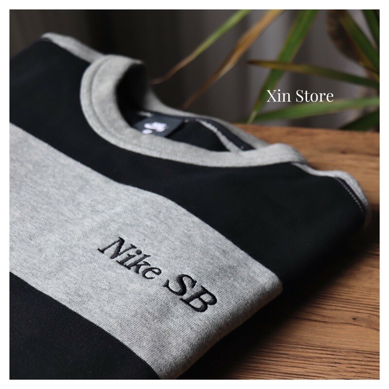 【現貨】Nike SB Sweatshirt 條紋 刺繡 休閒 衛衣 大學Tee 灰黑