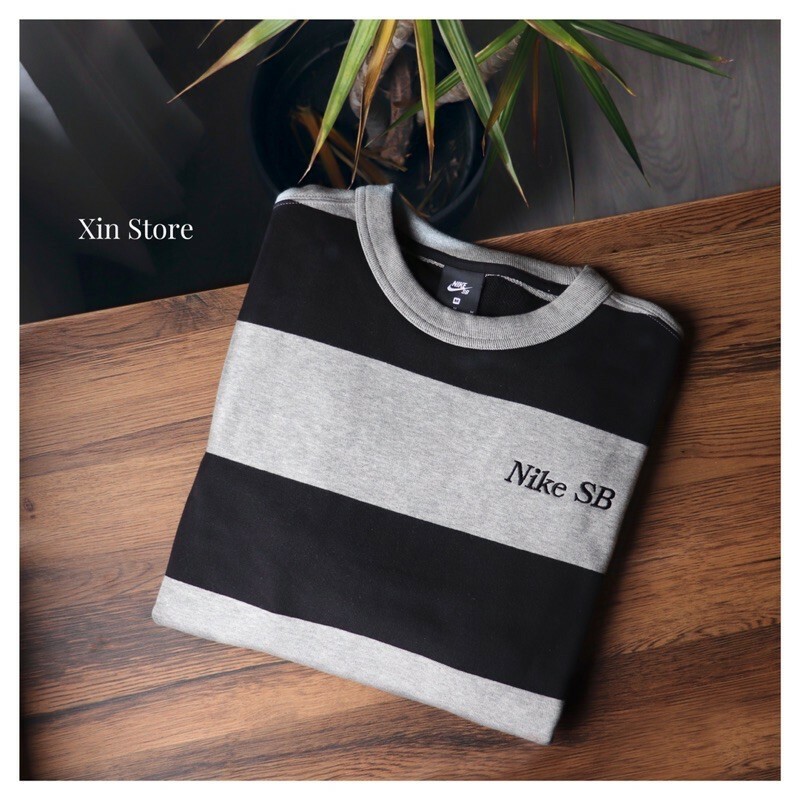 【現貨】Nike SB Sweatshirt 條紋 刺繡 休閒 衛衣 大學Tee 灰黑