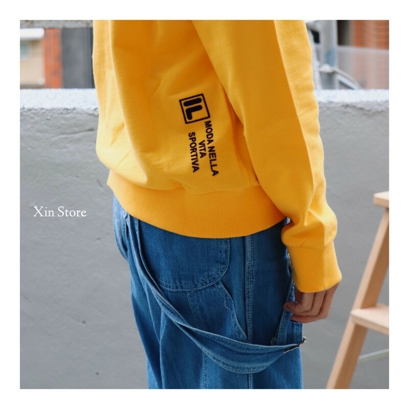 【現貨】FILA Sweatshirt 小Logo 絨布燙印 大學Tee 黃