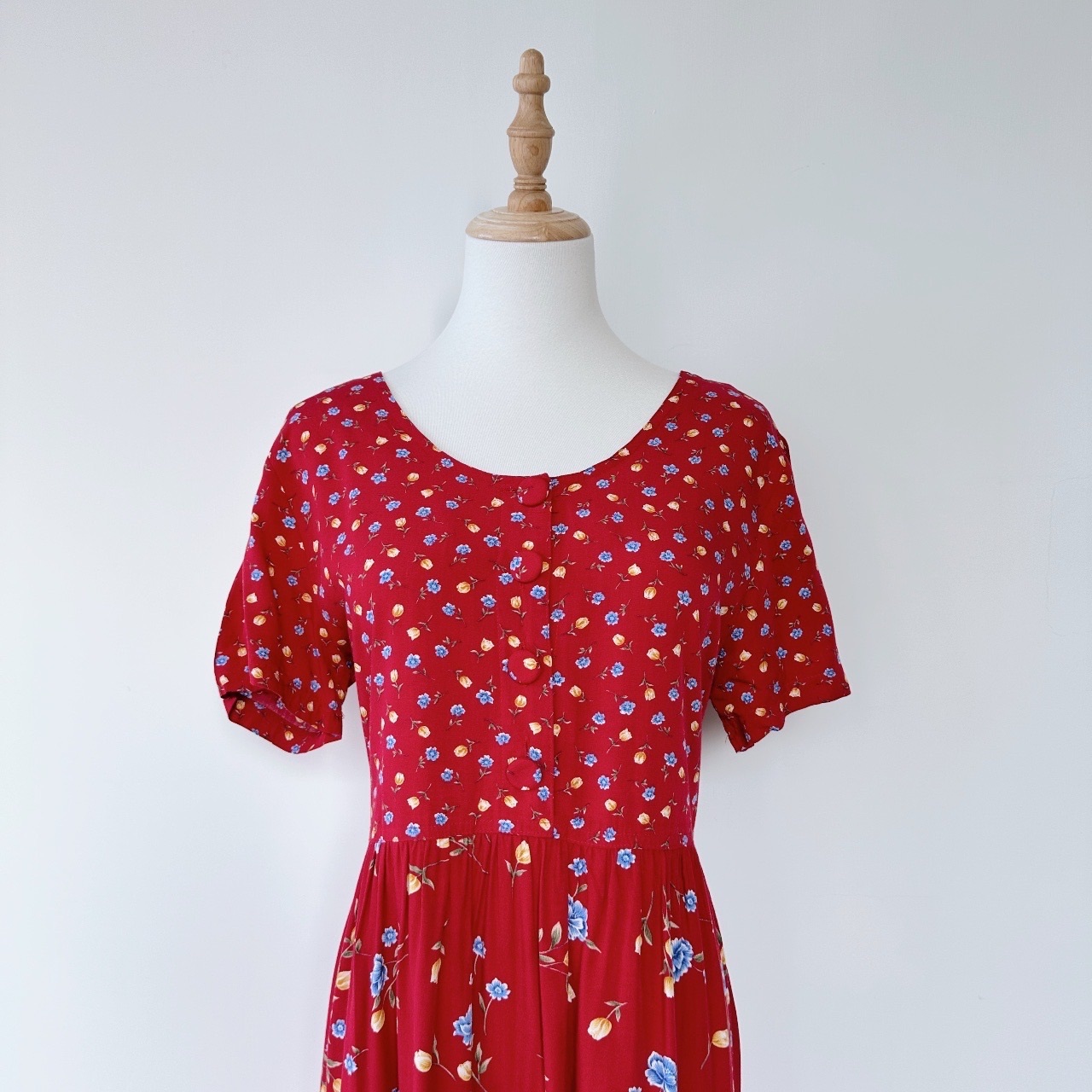 三原色小碎花古着連身裙