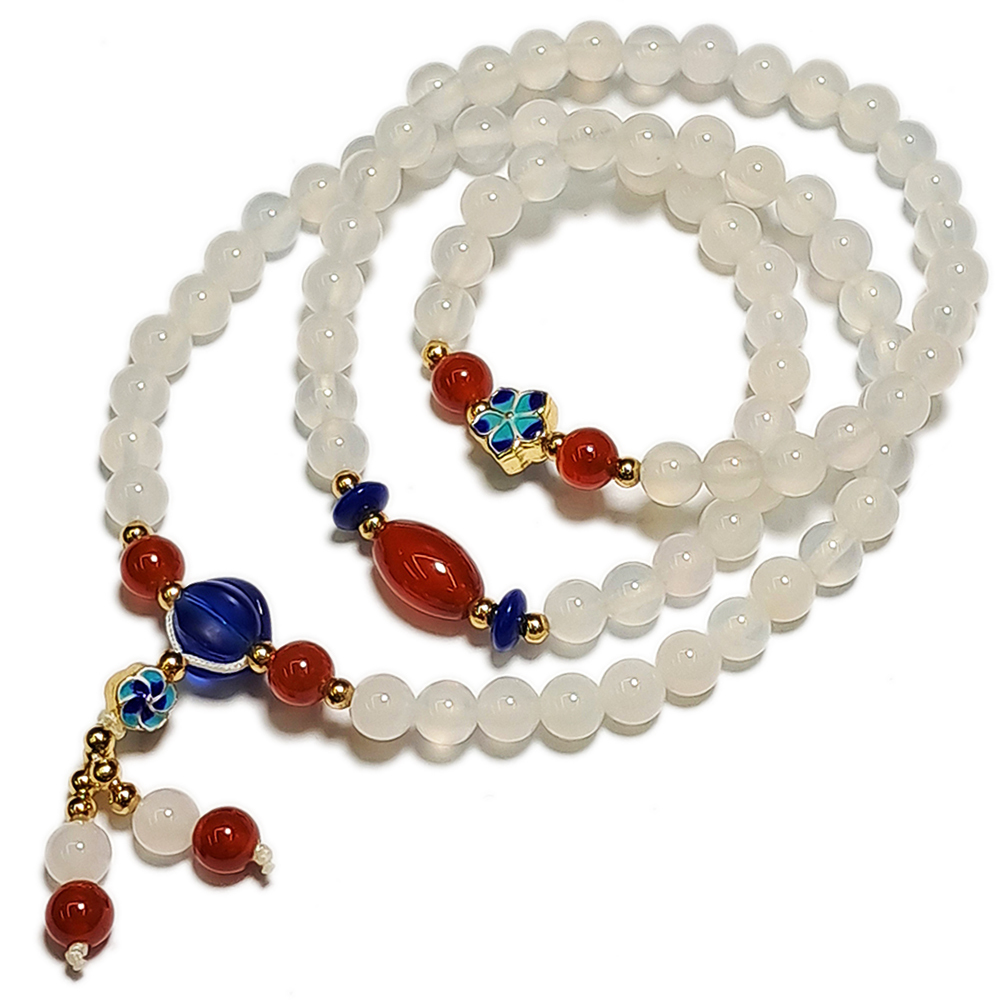 桃花(景泰藍)+白玉髓手珠6mm【十方】141344