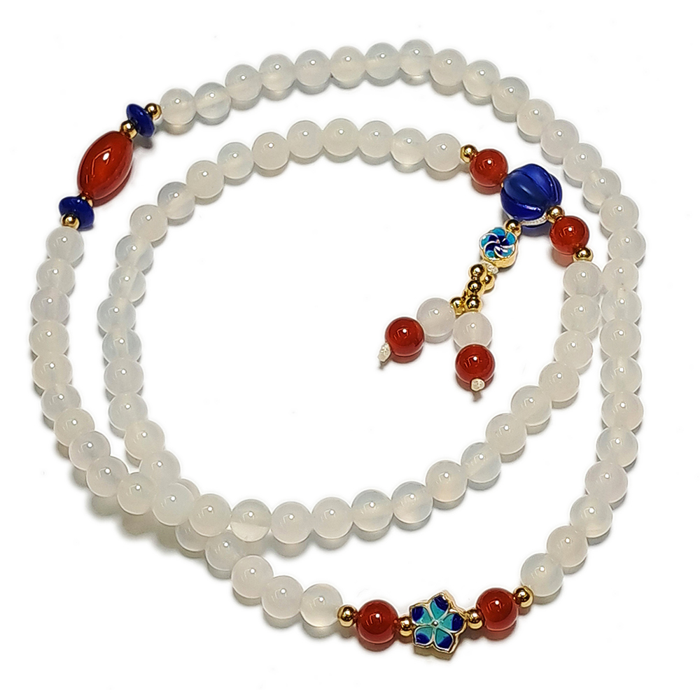 桃花(景泰藍)+白玉髓手珠6mm【十方】141344