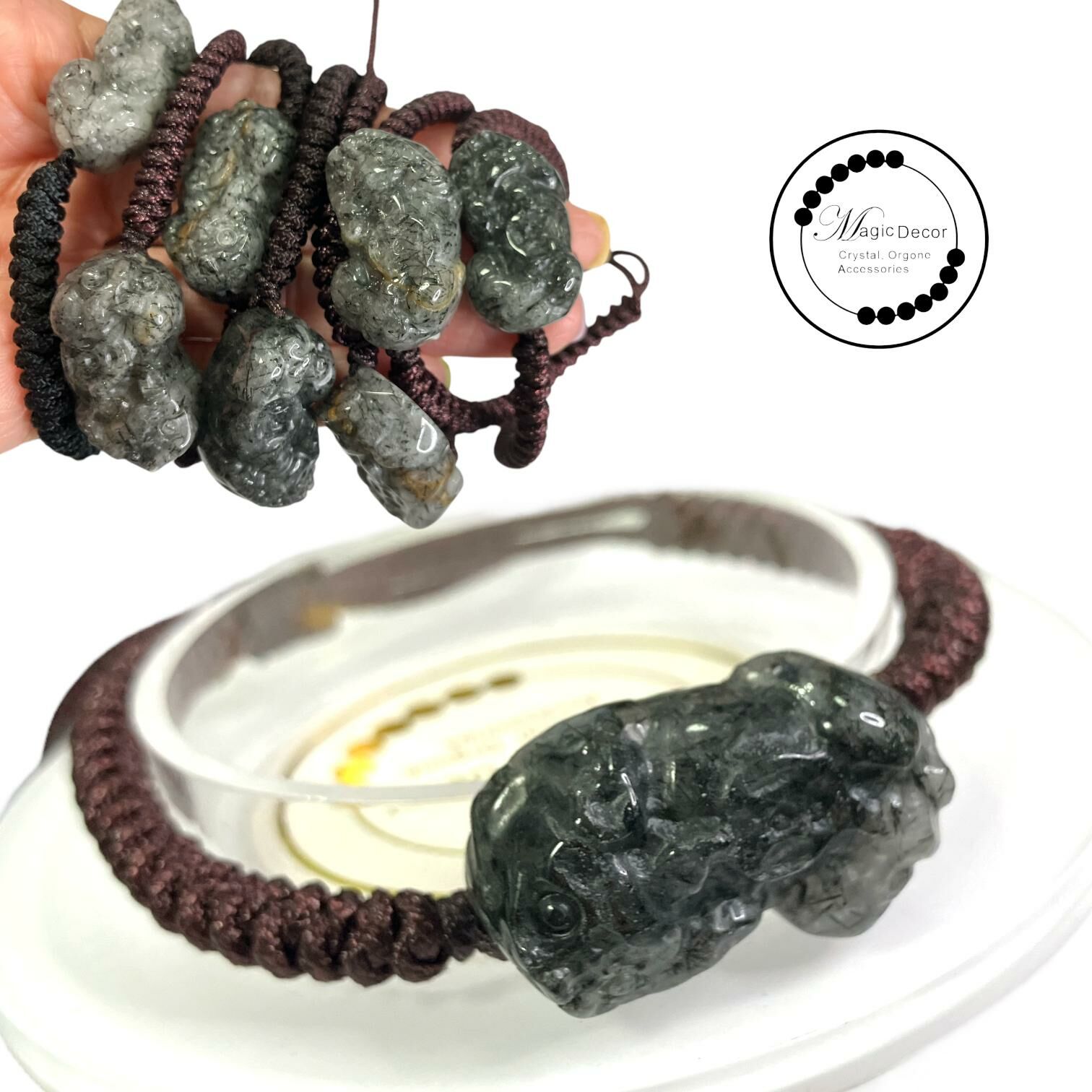 251001 - G46 黑髮晶貔貅雕刻編織拉伸手繩