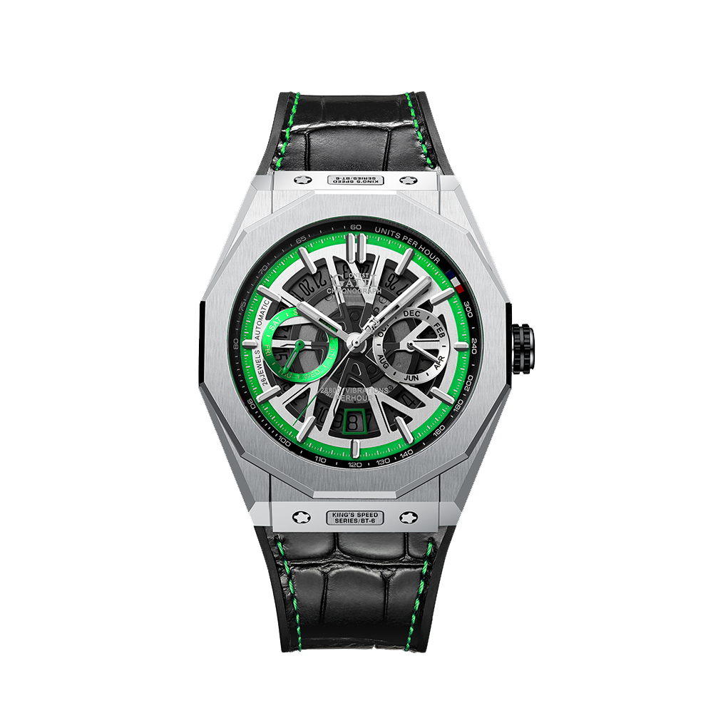 (預購)【Bonest Gatti】 競速王者系列 超跑奔馳 防水全自動機械真皮手錶-毒液綠 -BG9601-B5