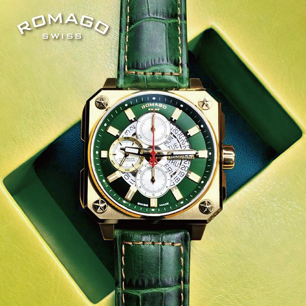 (預購)【ROMAGO 雷米格】 精密系列 RM110-GR 三眼計時 瑞士 機械錶 日期星期顯示 贈錶帶 皮革 腕錶