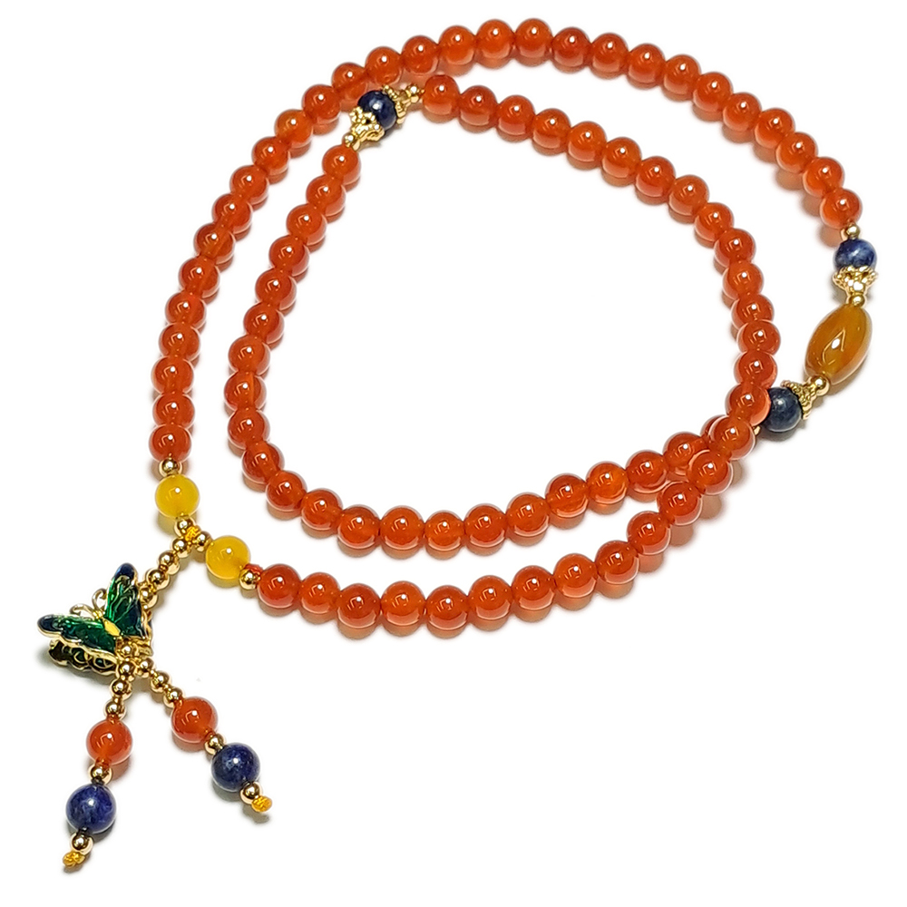 花蝴蝶+紅玉髓手珠6mm【十方】141342