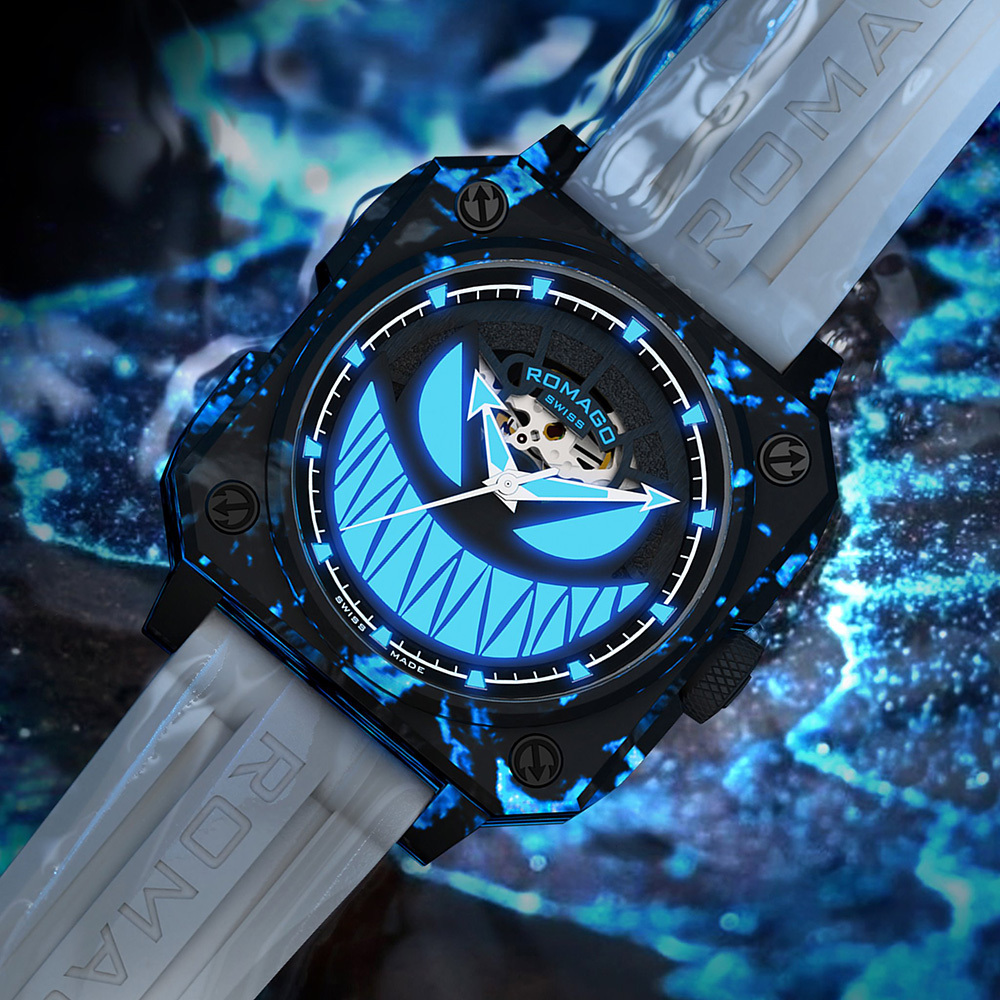 (預購)【ROMAGO 雷米格】 碳纖維馭光者系列 RM111 鬼臉 贈錶帶 擺錘 限量 夜光 三叉戟 機械錶