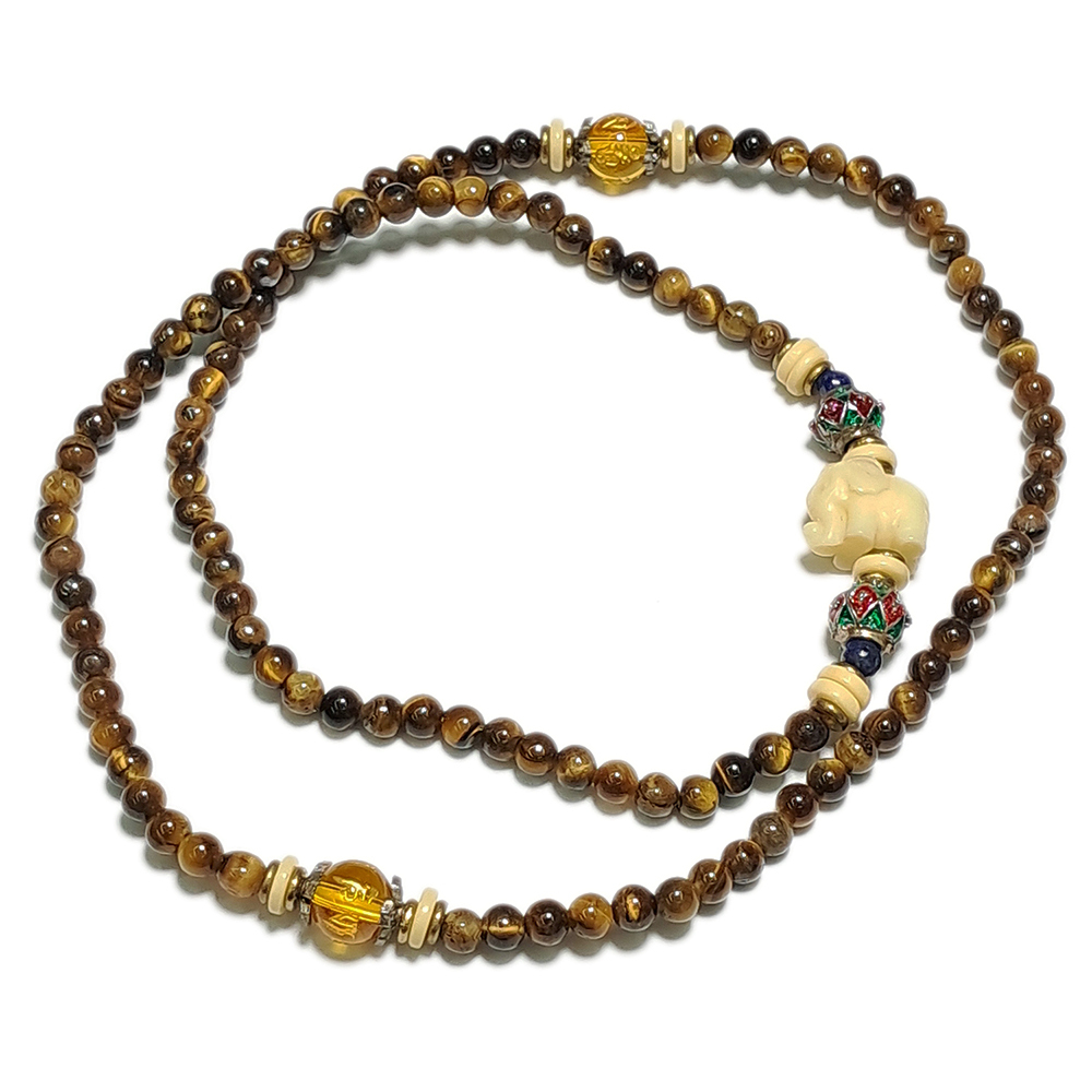 開運吉象(祥)&六字真言&虎眼石108念珠5mm【十方】130556