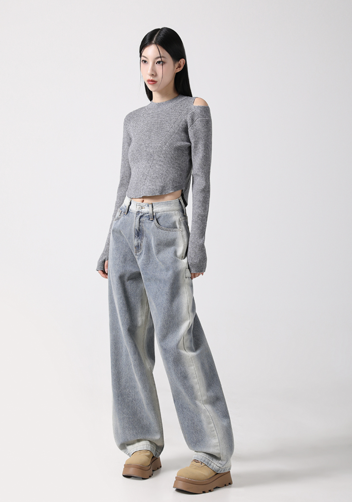 韓國連線🇰🇷 Avandress 復古牛仔寬褲 長褲 落地褲 牛仔 淺藍色/預購