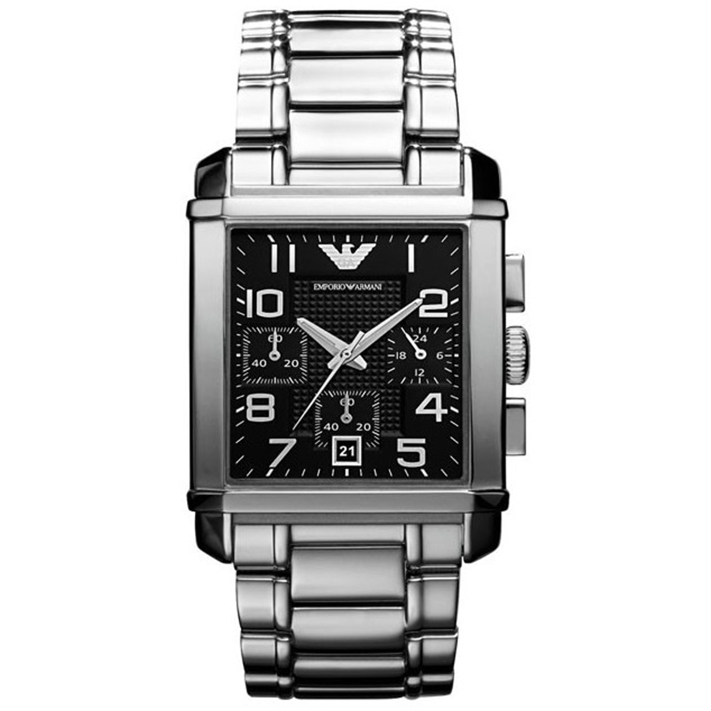 (預購)【Armani 亞曼尼】AR0334 真三眼 方形 計時 日期顯示 夜光 不鏽鋼 石英錶